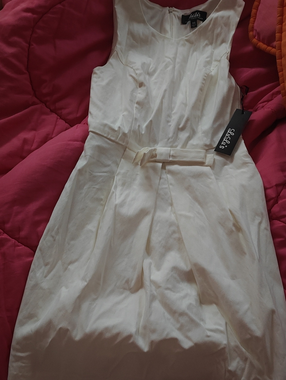 Lulu's White Sleeveless Mini Dress with Waist Bow